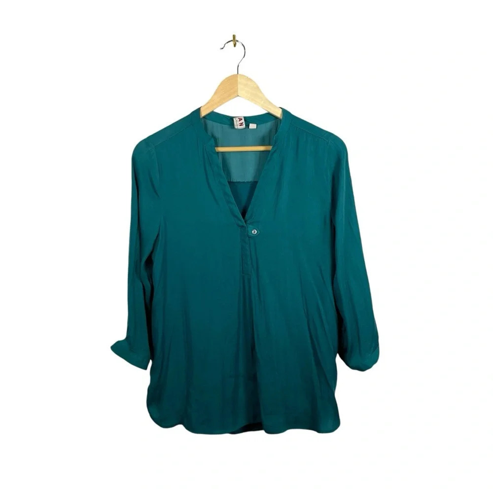Anthropologie Dolan Left Coast Satin Tunic Blouse in Teal Size S